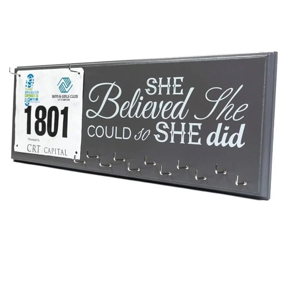 Wall Hanging Wood Race 5k Running Medal & BIB Holder
